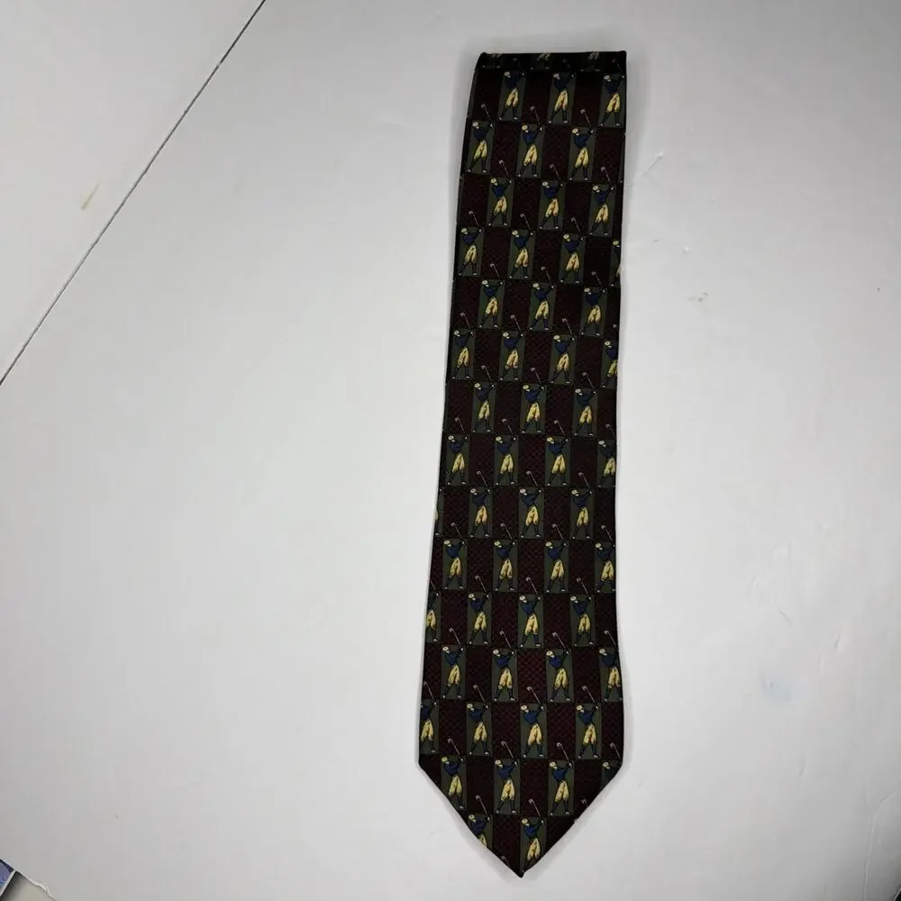 Hathaway Golf Silk Tie Burgundy Classic Vintage Novelty Necktie USA Gift